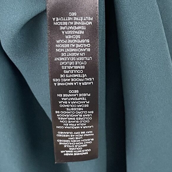 White House Black Market Blouse Womens Size 2 Green Pleated V Neck High Low Hem - Picture 8 of 11